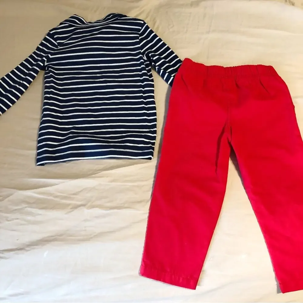 NWT Carter’s 2 Piece Set Striped Collared Long Sleeve Top and Red Pants Size 3
